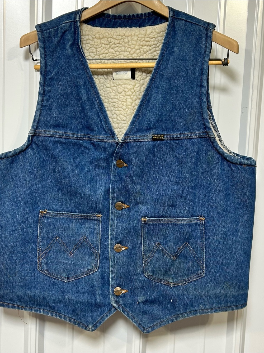 Vintage Maverick Automaticks Mens Vest Large Dark Denim Sherpa Lined